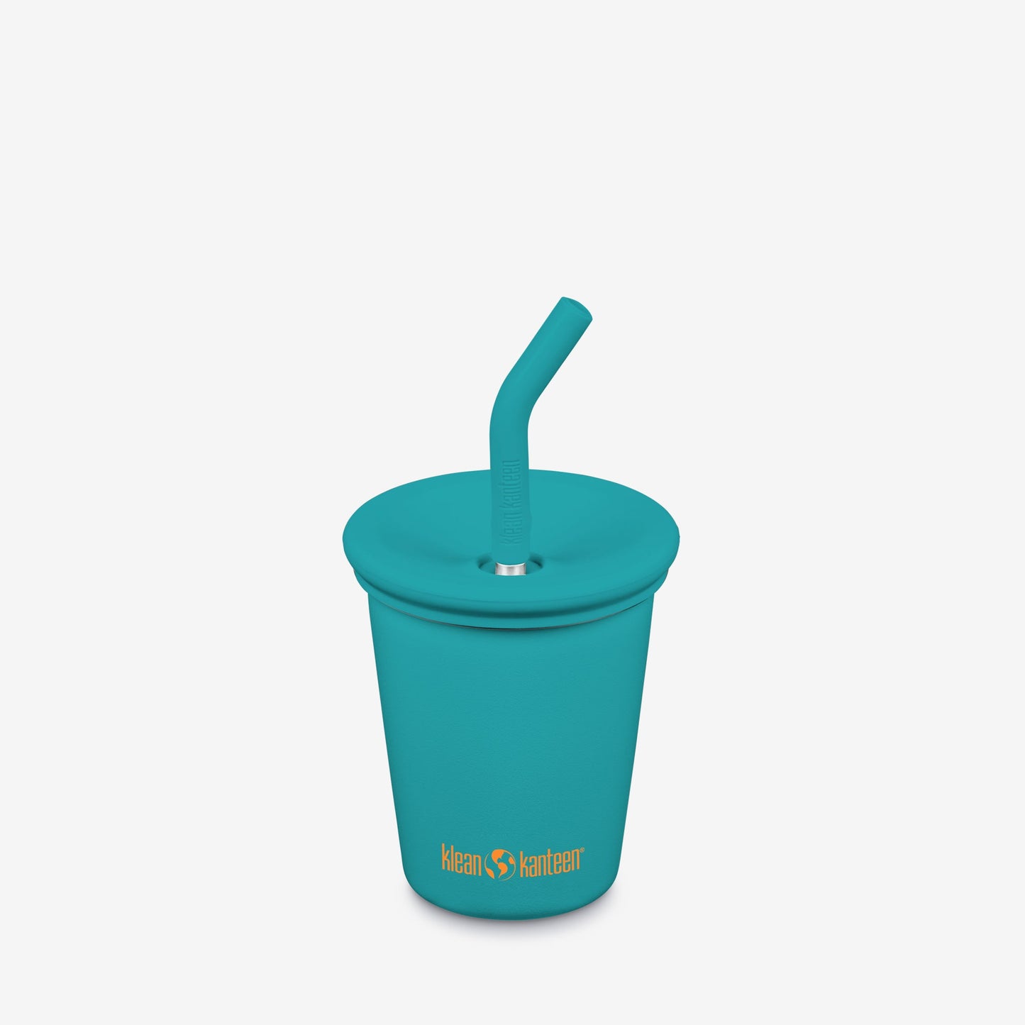 Teal kids sippy cup with straw lid on a white background