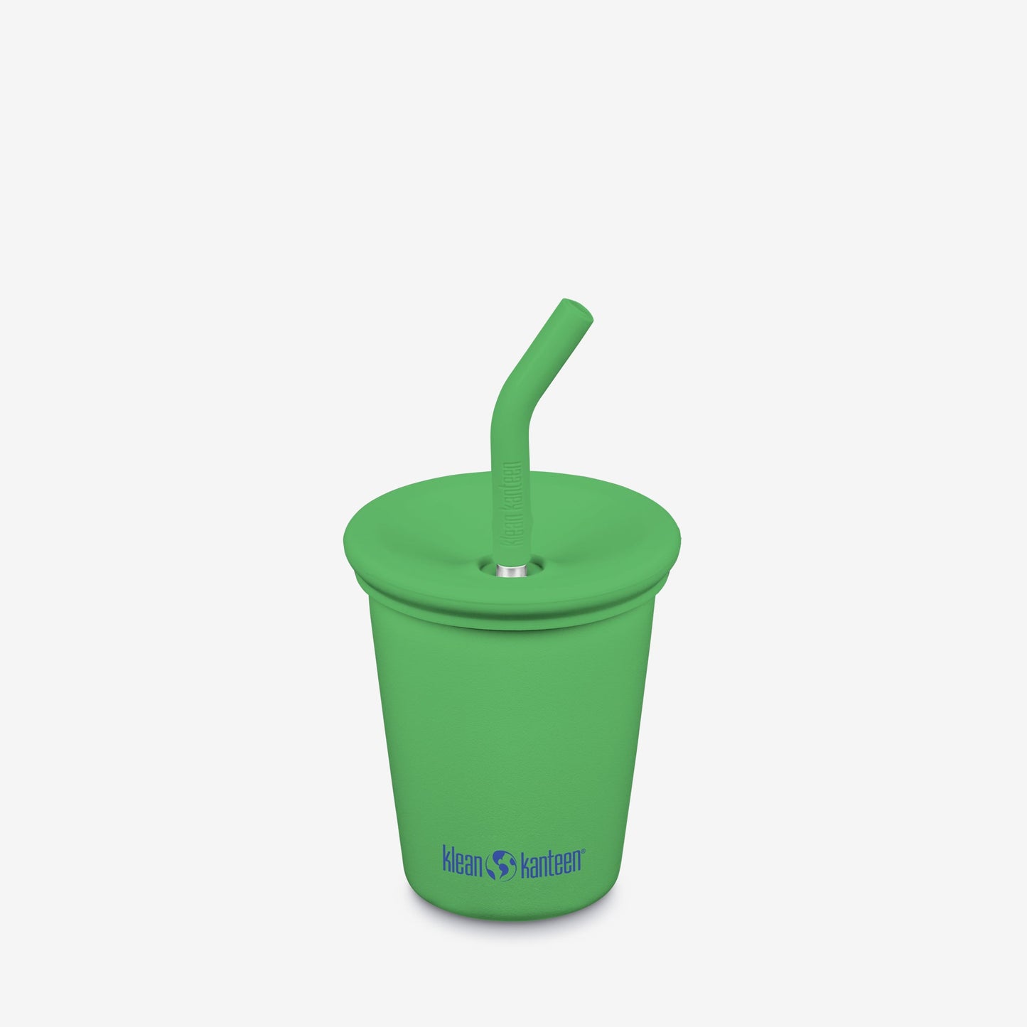 Green kids sippy cup with straw on a white background